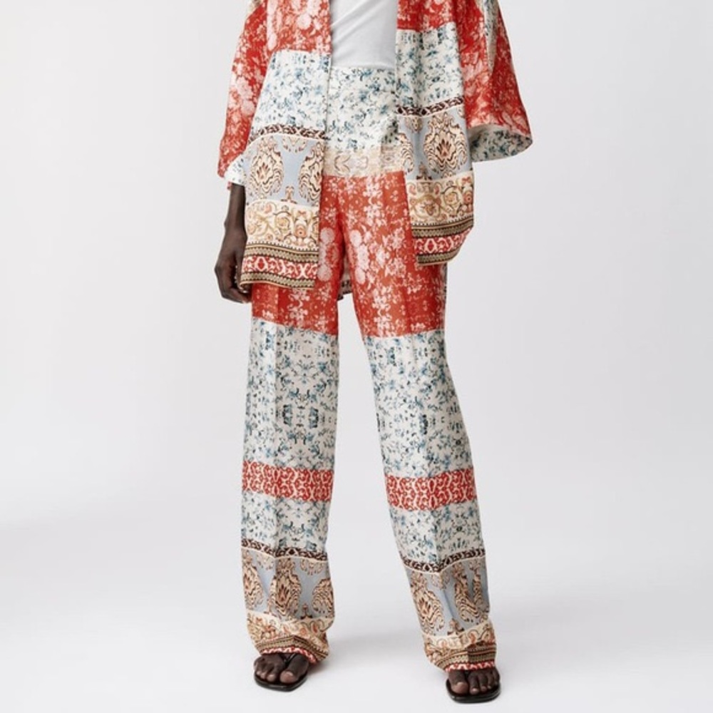 Zara Red and Cream Wide Leg Pants
